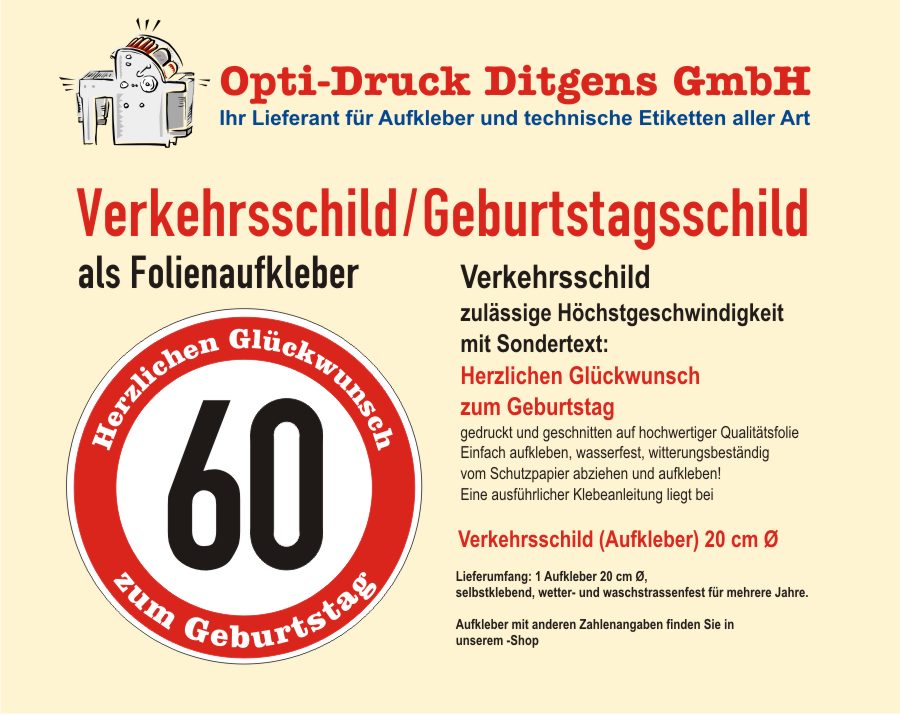 Verkehrsschild 60 Geburtstag Aufkleber Verkehrszeichen ...