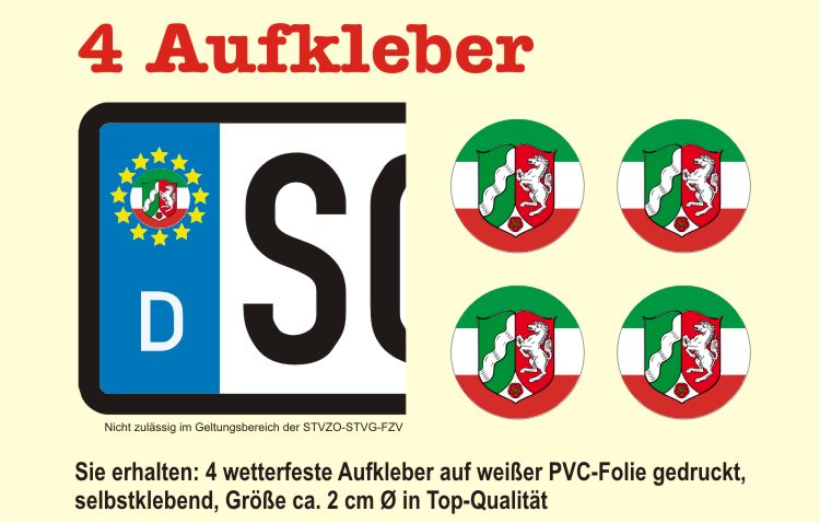 2x Kennzeichen Aufkleber Nummernschild NORDRHEIN WESTFALEN Sticker