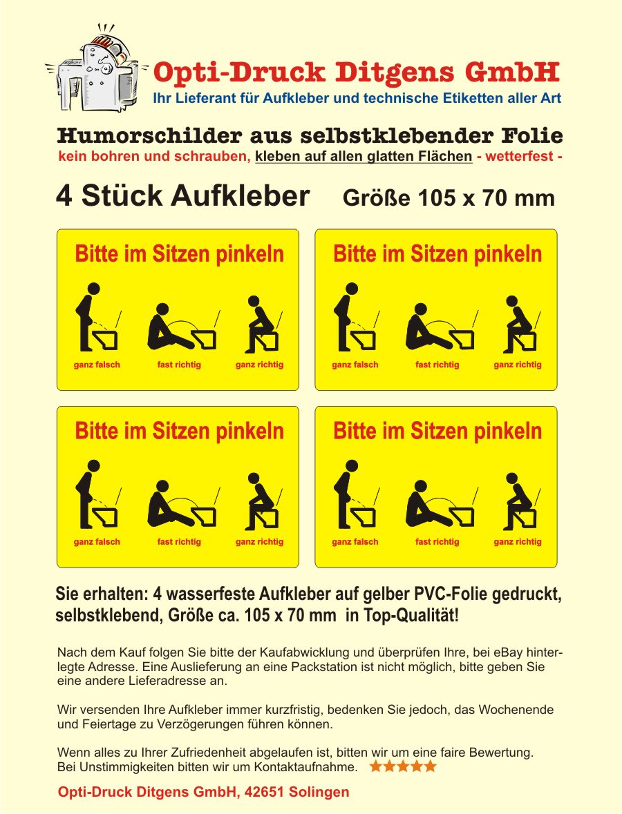 4 x Bitte im Sitzen Pinkeln Toiletten WC Aufkleber Humor Sticker Nr